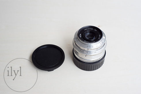 A dry image of the silver lens barrel, Industar-50 50 mm F3.5